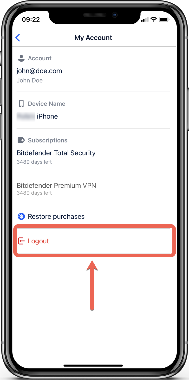 Switch Account on Bitdefender for iOS