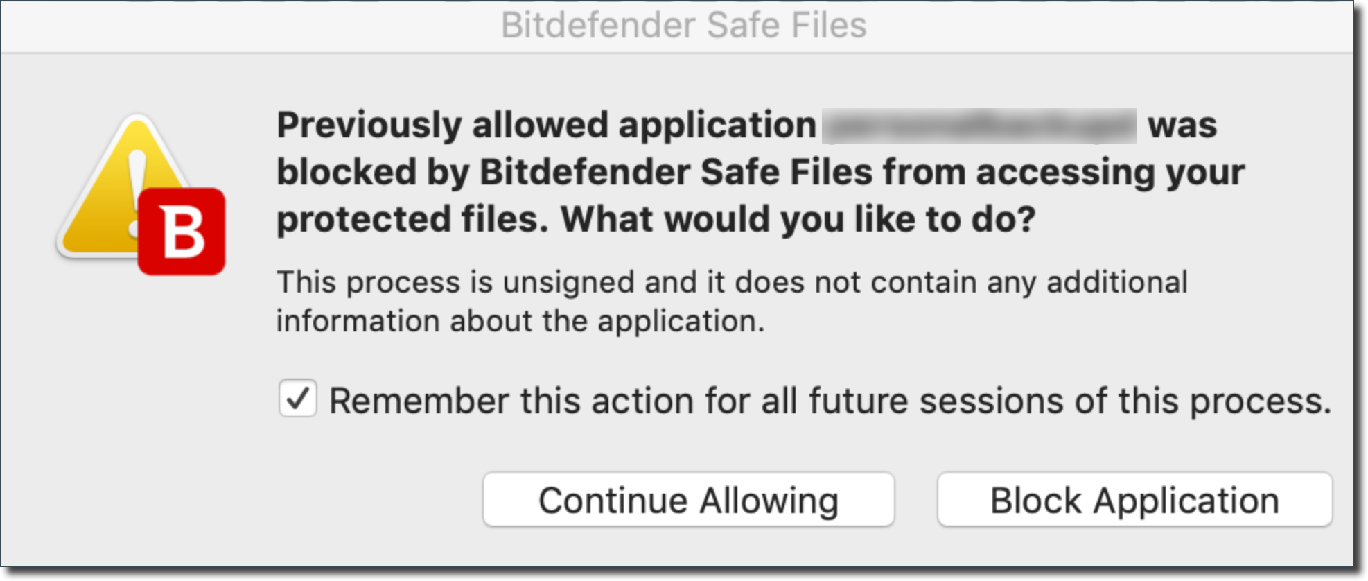 Bitdefender Antivirus for Mac blocks applications protected with Safe Files