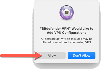 Allow Bitdefender VPN for Mac