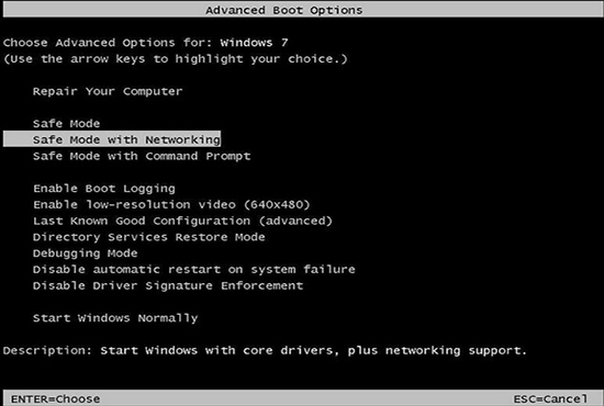 Safe Mode with Networking - Windows 7
