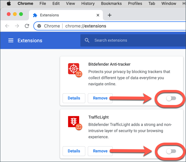 How to disable Bitdefender Antivirus for mac: TrafficLight & Anti-Tracker (Chrome)