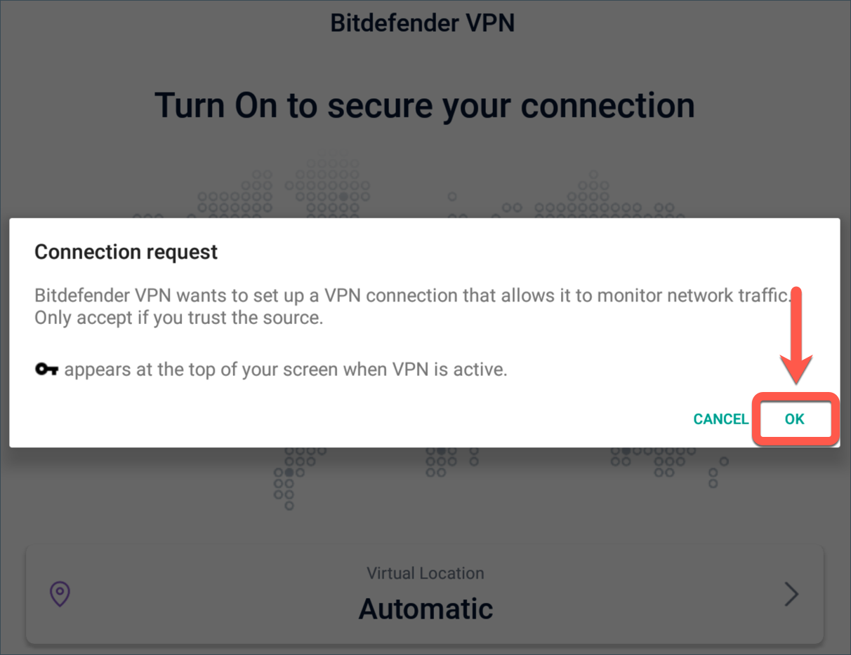 Bitdefender VPN fails to connect on Android, no error message - Allowing the VPN connection