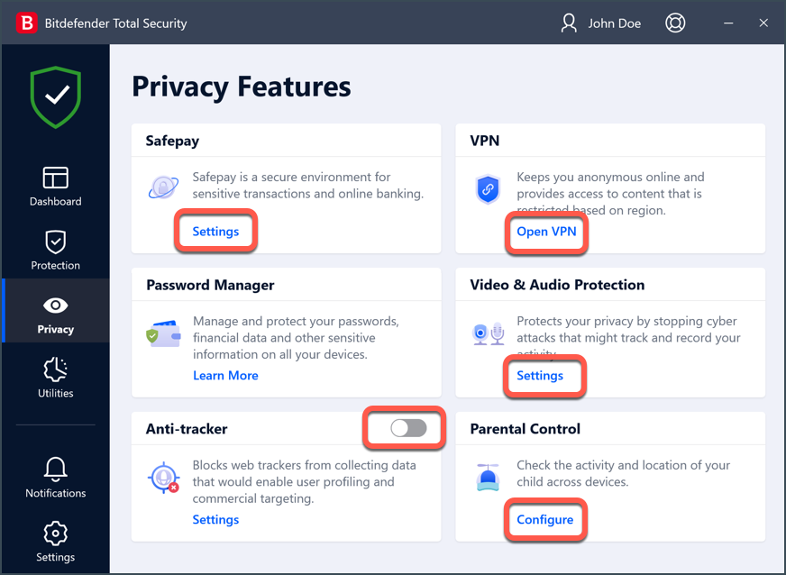 Disable Bitdefender privacy features