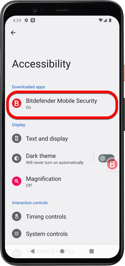How to remove the floating B - Bitdefender Mobile Security