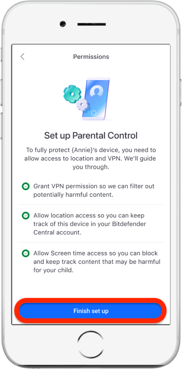 Parental Control upgrade on iOS: Finish setup